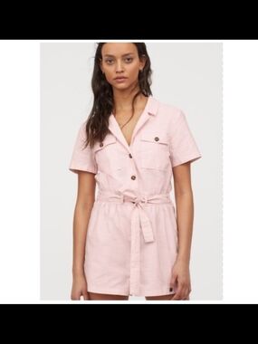Like New She+Sky Blush Pink Button-Down Utility Romper Sz S Summer Safari Style